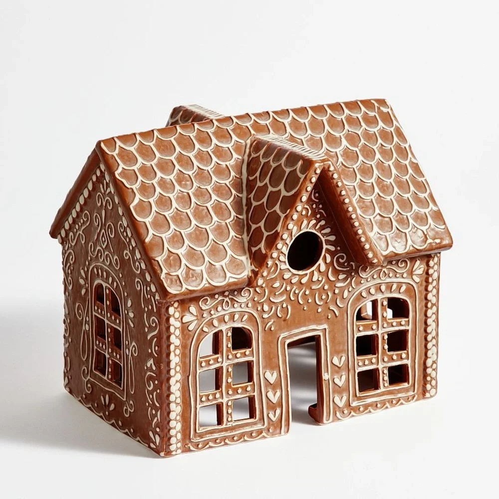 Handcrafted Gingerbread Village House, 1-Wide, Brown